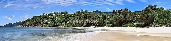 Stunning high resolution beach panorama taken on the paradise islands Seychelles [IBR125436303]