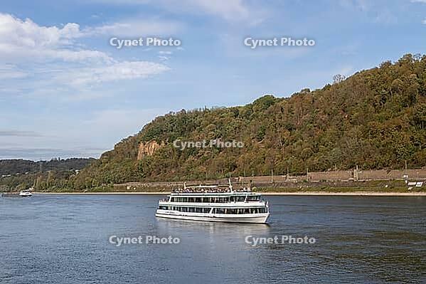 Tourists on an excursion boat in summery autumn weather on the Moselle, Koblenz, Germany [IBR125448848]