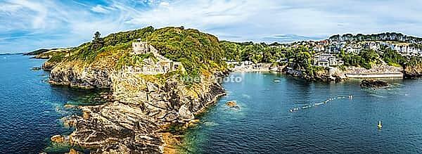 St Catherine's Castle over River Fowey from a drone, Fowey, Cornwall, England, United Kingdom [IBR125448855]