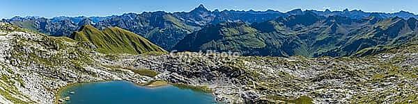 Mountain panorama over Laufbichlsee, behind it the Hochvogel, 2592m, Allg$00E4u Alps, Allg$00E4u, Bavaria, Germany [IBR125448857]
