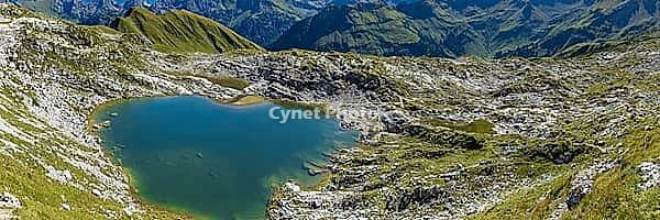 Mountain panorama over Laufbichlsee, Allg$00E4u Alps, Allg$00E4u, Bavaria, Germany [IBR125448868]