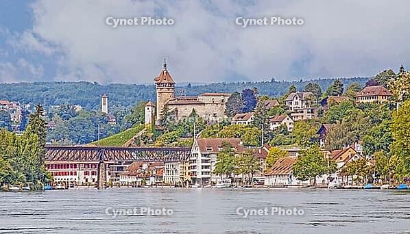 View over the Rhine to the old town with the fortress Munot [IBR125462039]