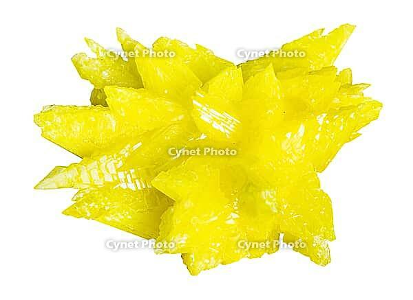 Specimen of mineral from geological collection - natural crystalline native sulfur rock isolated on white background [IBR125462040]