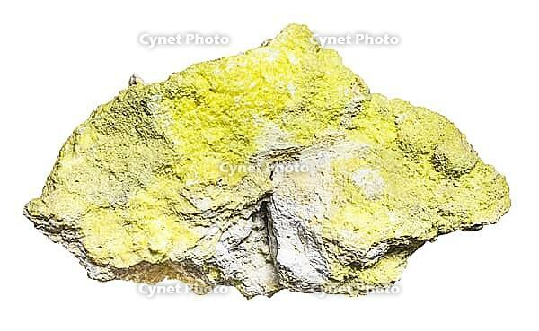 Mineral specimens from geological collection - natural sulphur rock on white background isolated [IBR125462067]