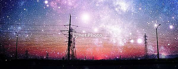 Landscape with high voltage pylons and night sky mixed media [IBR125462130]