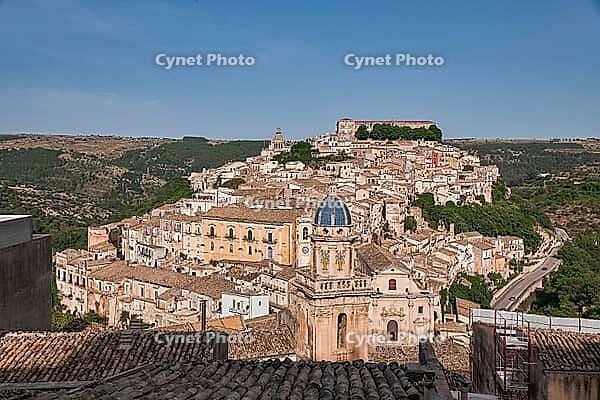 Panoramic view of Ragusa Ibla with San Giuseppe Blue Dome - Ragusa, Sicily, Italy [IBR125492336]
