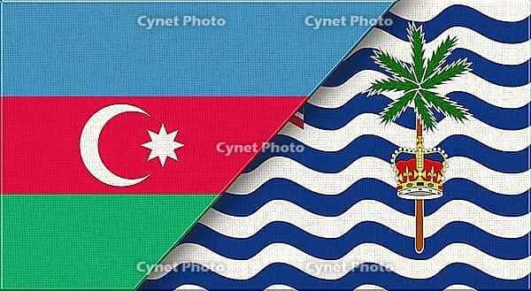 Double Flag of Azerbaijan and British Indian Ocean Territory on Fabric Texture. Flag of Azerbaijan and British Indian Ocean Territory - 3D illustration. Azerbaijani - Chagos relations [IBR125492352]