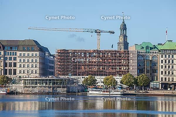 Hamburger Hof equipped and cored building with scaffolding on a large construction site, Hamburg, Germany [IBR125492368]