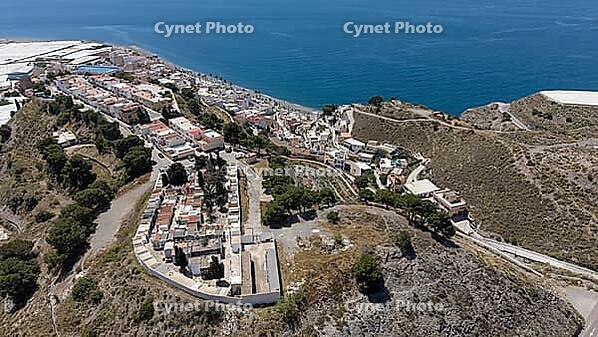 Spain, La Rábita, aerial view, cemetery complex, coastal strip [IBR125492392]