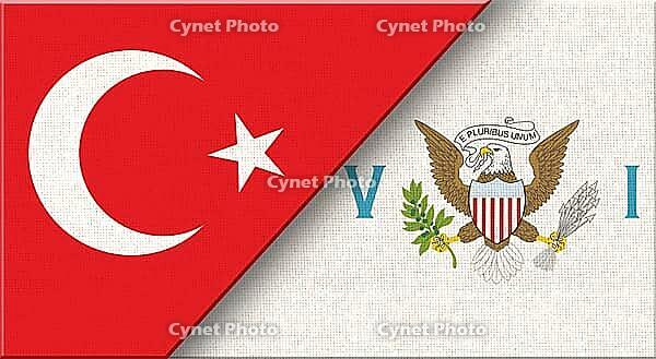 Double flag of Turkey and US Virgin Islands on fabric texture. Flag of Turkey and US Virgin Islands - 3D illustration. Two Flag Together on Fabric Texture. Turkish - US Virgin Islander relations [IBR125492399]