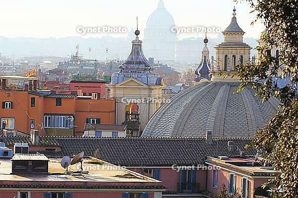 View of piazza del Popolo in Rome. View of Santa Maria in Montesanto and Santa Maria dei Miracoli [IBR125492418]