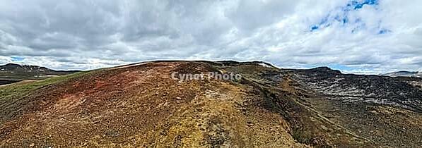 View of a dry landscape on Iceland - Myvatn with rocks and mountains [IBR125501568]