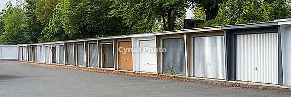 Several garages next to each other, Garagenhof, Soest, Wesrtfalen, North Rhine-Westphalia, Germany [IBR125501578]