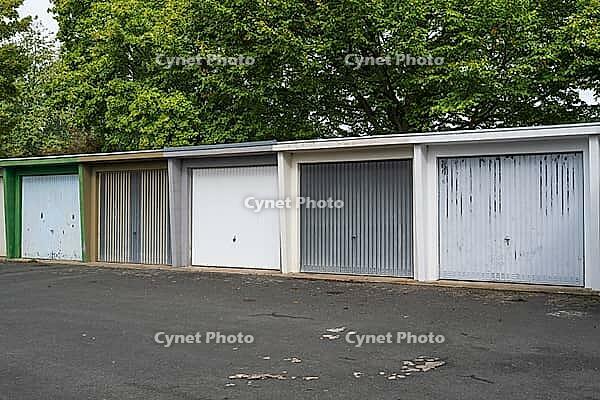 Several garages next to each other, Garagenhof, Soest, Wesrtfalen, North Rhine-Westphalia, Germany [IBR125501607]