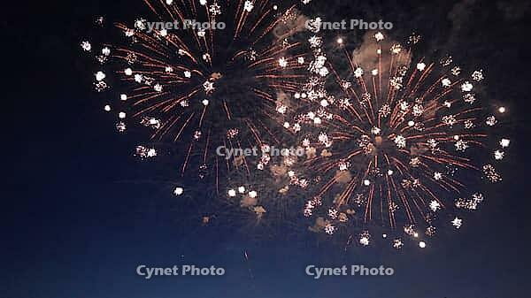 Colorful fireworks exploding in the night sky, creating a spectacular display of light and color during a festive celebration [IBR125501640]