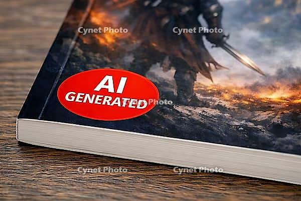 AI Generated sticker on fantasy book cover representing artificial intelligence replacing authors. Generative Ai [IBR125502125]