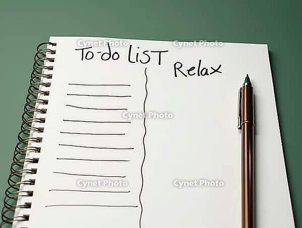 Notebook page with to-do list and relax sections for prioritizing tasks and leisure time, AI generated [IBR125502151]