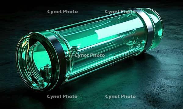 Energy cell representing green hydrogen, silver and neon green reflections, AI generated [IBR125502204]