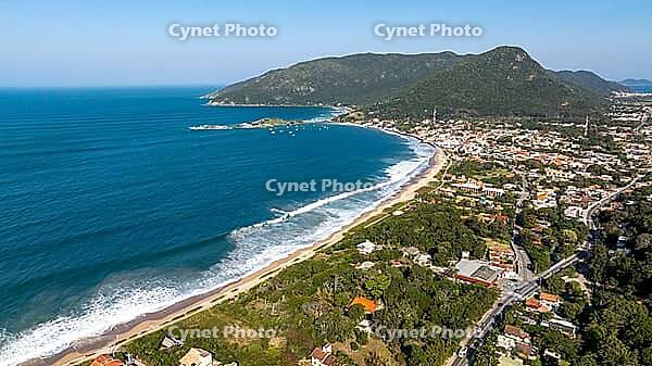 Florianopolis, Caldeirao Beach Armacao Beach and Lagoa do Peri in Southern Santa Catarina Brazil, Aerial View [IBR125527029]