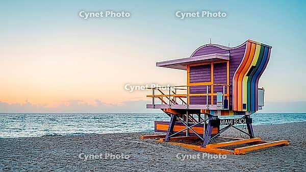 Rescue tower on the beach of miami in morning light [IBR125527036]