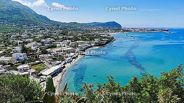 View of Forio and Maria del Soccorso pilgrimage church on Ischia in the Gulf of Naples [IBR125527072]