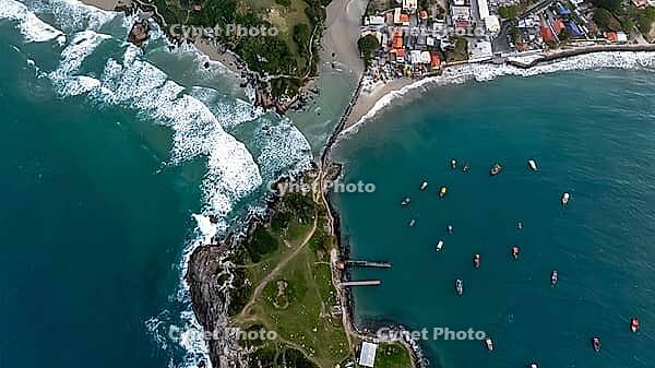 Florianopolis, Armacao Beach and Ilha das Campanhas During Sunset in Santa Catarina Brazil, Aerial View [IBR125536403]