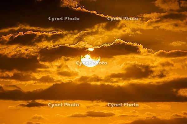 Beatiful sunset above the mediterranean sea. Sunrise with red and orange skies and the sun shining [IBR125536447]