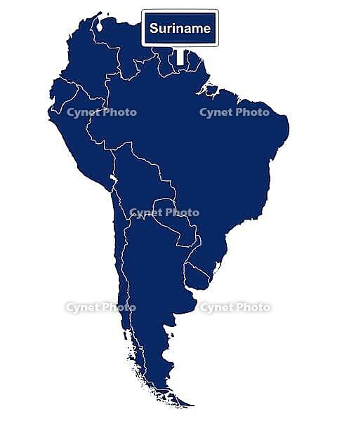 Suriname with South America Map and Road Sign - Suriname with Map of South America and Road Sign [IBR125565991]