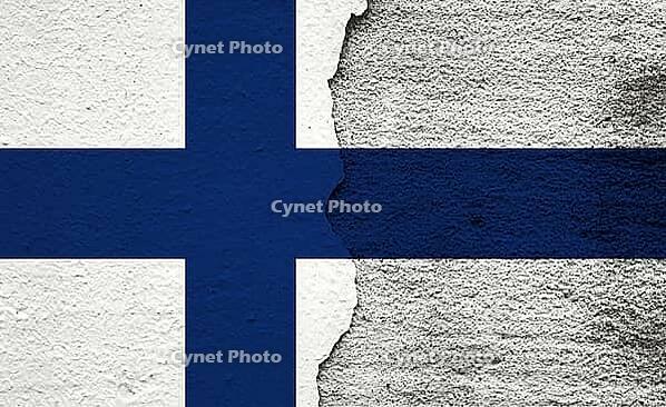 Finland flag - a colourful flag illustration on a split stone background [IBR125566029]