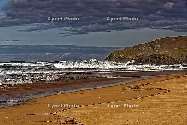 View of a sandy bay on the coast of Galicia in Spain [IBR125566038]