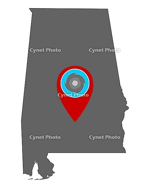 Map of Alabama and Pin with Hurricane Warning - Map of Alabama and Pin with Hurricane Warning [IBR125566077]