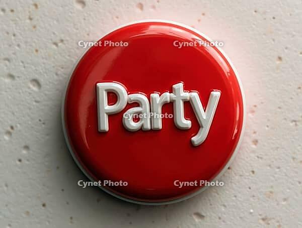 Red button with the word party inviting to push it and start the celebration, AI generated [IBR125636863]