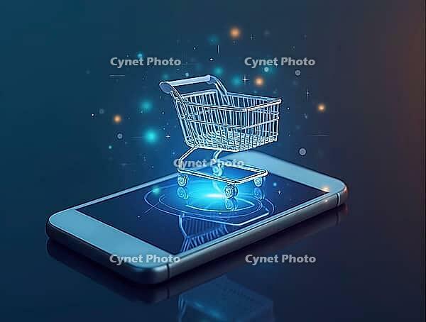 Hologram shopping cart hovering over smartphone, representing e-commerce, online shopping, and digital marketing, AI generated [IBR125636865]