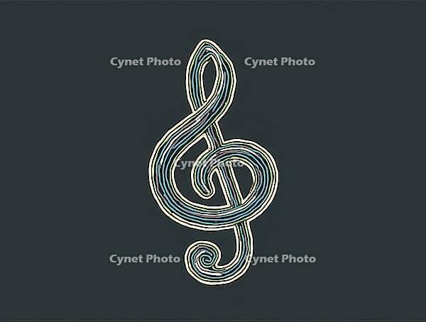 Colorful treble clef embodies musical notation, representing melody and harmony, AI generated [IBR125636901]