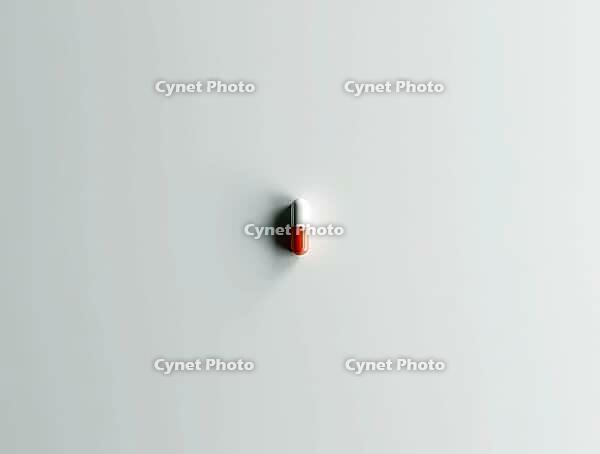Minimalist composition featuring a single pill in the center of a clean sterile background, AI generated [IBR125636943]