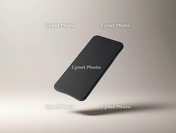 Sleek black smartphone hovering in midair, casting a shadow on a minimalist backdrop, dramatically lit, AI generated [IBR125636944]