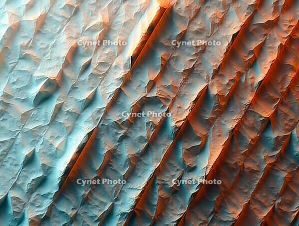 Low poly triangular shapes creating a stunning visual effect in orange and teal color scheme, AI generated [IBR125645857]