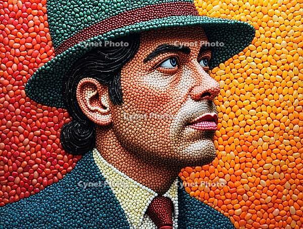 Detailed mosaic portrait using colorful jelly beans on a vibrant background, AI generated [IBR125645863]