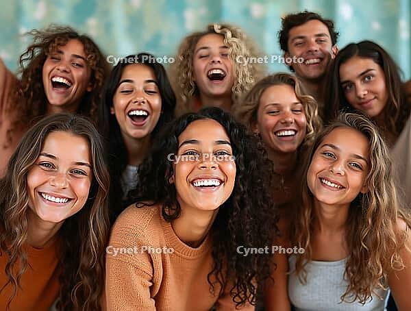 Happy multiethnic students are laughing and having fun together, AI generated [IBR125645882]