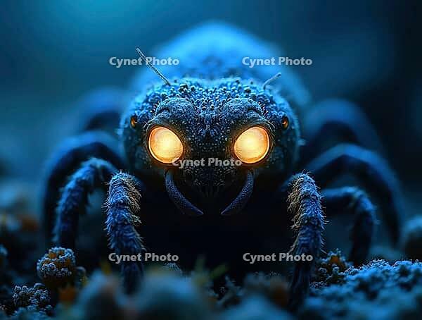 Macro shot of a mysterious deep-sea creature with glowing eyes emerging from the dark, AI generated [IBR125645893]