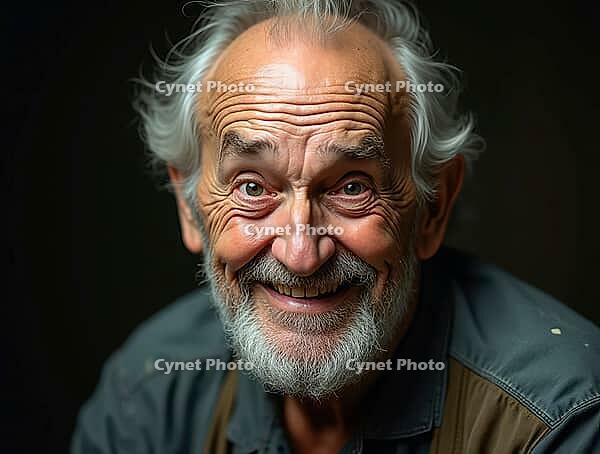 Elderly man with a joyful expression and twinkling eyes, AI generated [IBR125645934]