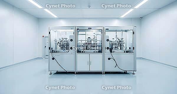 Isolator, glove ports, filling line, aseptic processing, cleanroom, pharmaceutical industry, AI generated [IBR125653434]