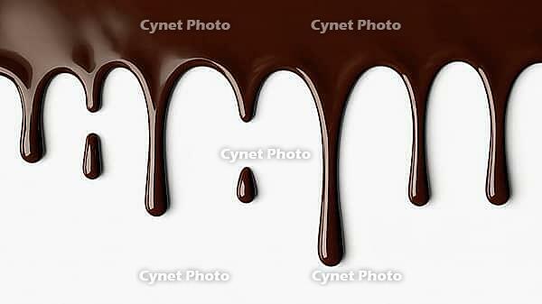 Streams of melted dark chocolate dripping down against white background, creating a sweet and tempting visual, AI generated [IBR125653484]