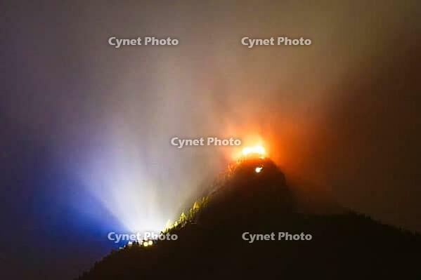 Large fire at the Kehlsteinhaus, including headlights of the egg forces, Berchtesgaden, Berchtesgadener Land, Upper Bavaria, Bavaria, Germany [IBR125657442]