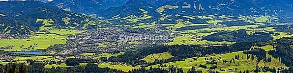 Panorama from Mittagberg, 1451m, into the Upper Iller Valley with the southernmost city in Germany, Sonthofen, Allgäu, Bavaria, Germany [IBR125657443]