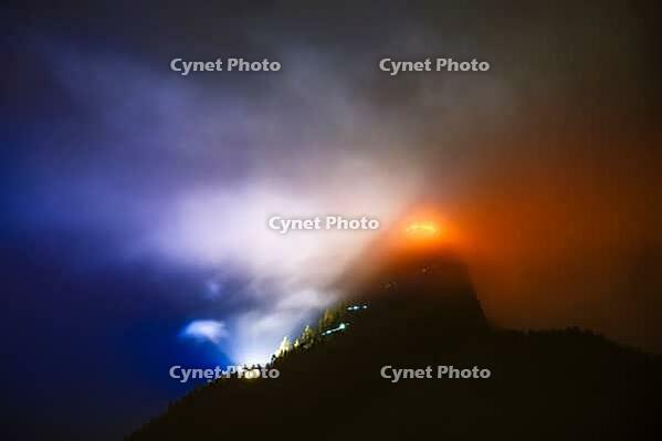 Large fire at the Kehlsteinhaus, including headlights of the egg forces, Berchtesgaden, Berchtesgadener Land, Upper Bavaria, Bavaria, Germany [IBR125657447]