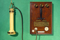 Early Bell telephone and terminal panel, 1877. [UIG110170920]