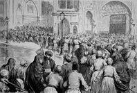 The tobacco revolt in Persia. Crowd in front of the palace of the Shah calls for the lifting of the monopoly, Woodcut from 1892 [UIG110170954]