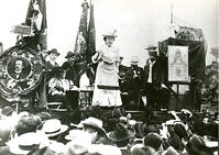 Rosa Luxemburg (1871-1919)  Polish-born German revolutionary and political agitator, addressing a meeting after the Second International Social Democrativ Congress, Stuttgart, 1907. Founder member with Karl Liebknecht of the KPD, the German Communist Part [UIG110170962]