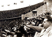 Crowd gives the Nazi salute during the 1936 Berlin Olympic Games. [UIG110170966]